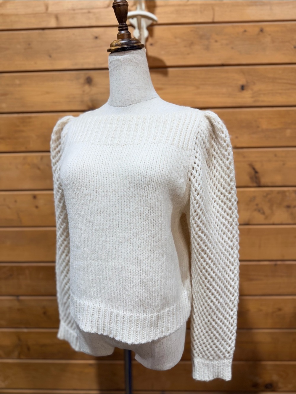 LoveShackFancy Rosie Baby Alpaca Wool Puff Sleeve Sweater Ivory XS